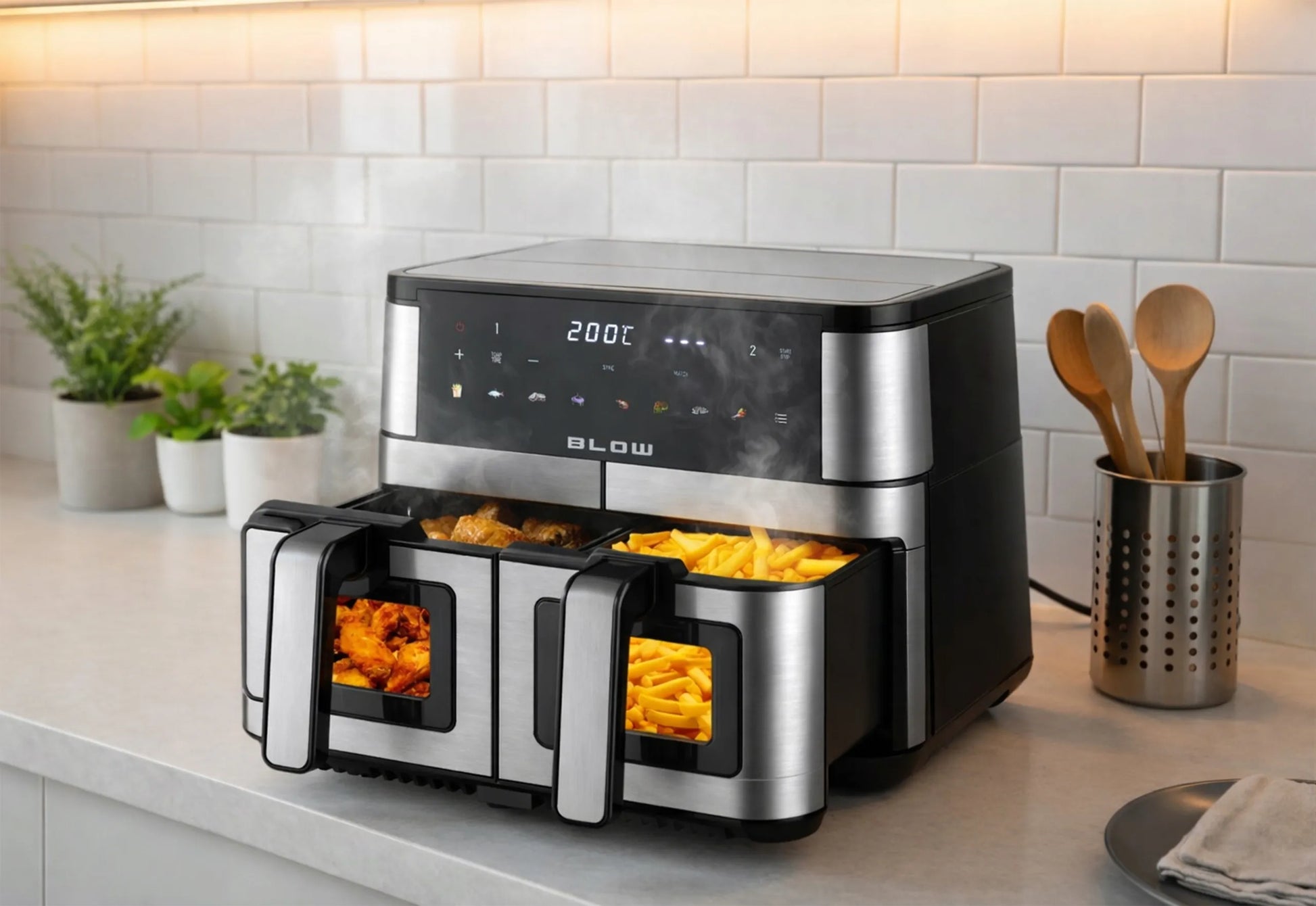 9L Dviejų Kamerų Karšto Oro Gruzdintuvė 2600W