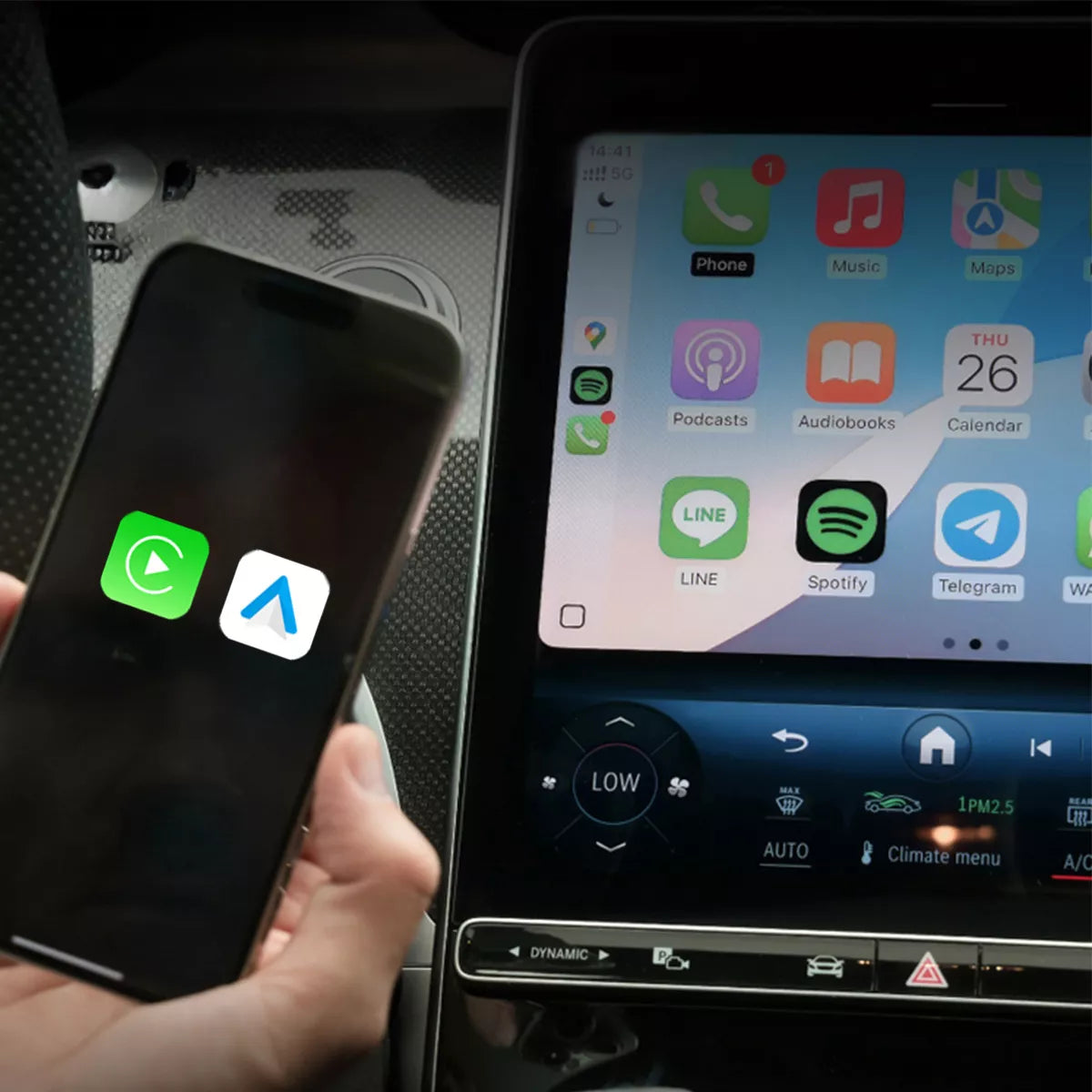 Automobilinis adapteris Ottocast Mini Core Wi-Fi 6 BT 5.4 CarPlay Android Auto