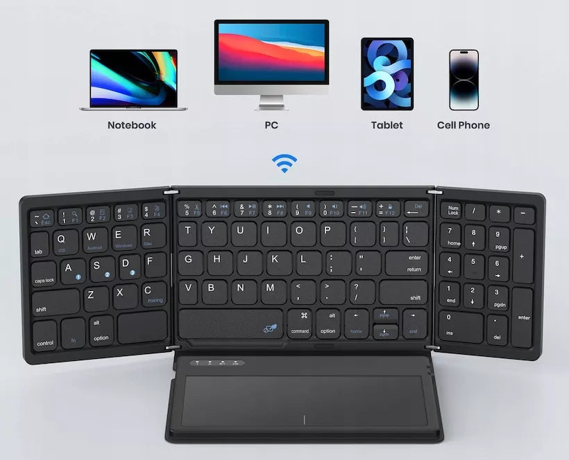 Mini belaidė sulankstoma „Bluetooth“ klaviatūra su „Touchpad“