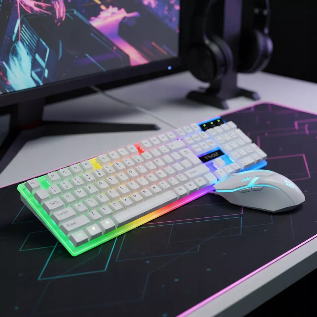 BALTA ŽAIDIMŲ RGB KLAVIATŪRA SU LED APŠVIETIMU + DSJ TF230 PELĖ