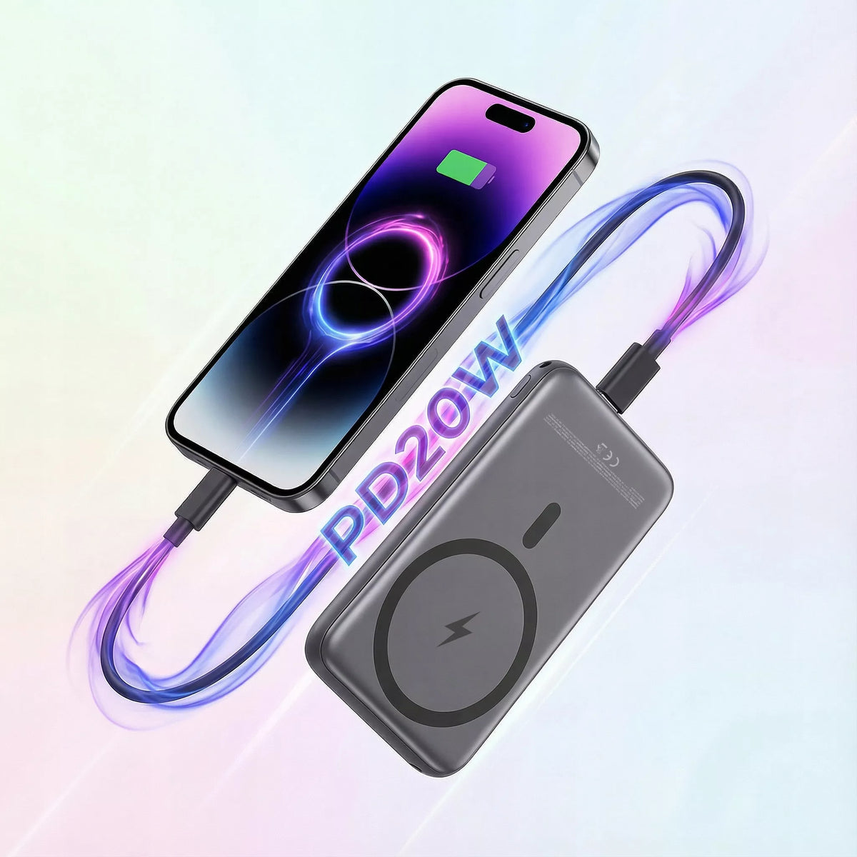 Boste išorinė baterija (power bank) su MagSafe belaidžiu krovimu ir 20W PD USB-C laidu