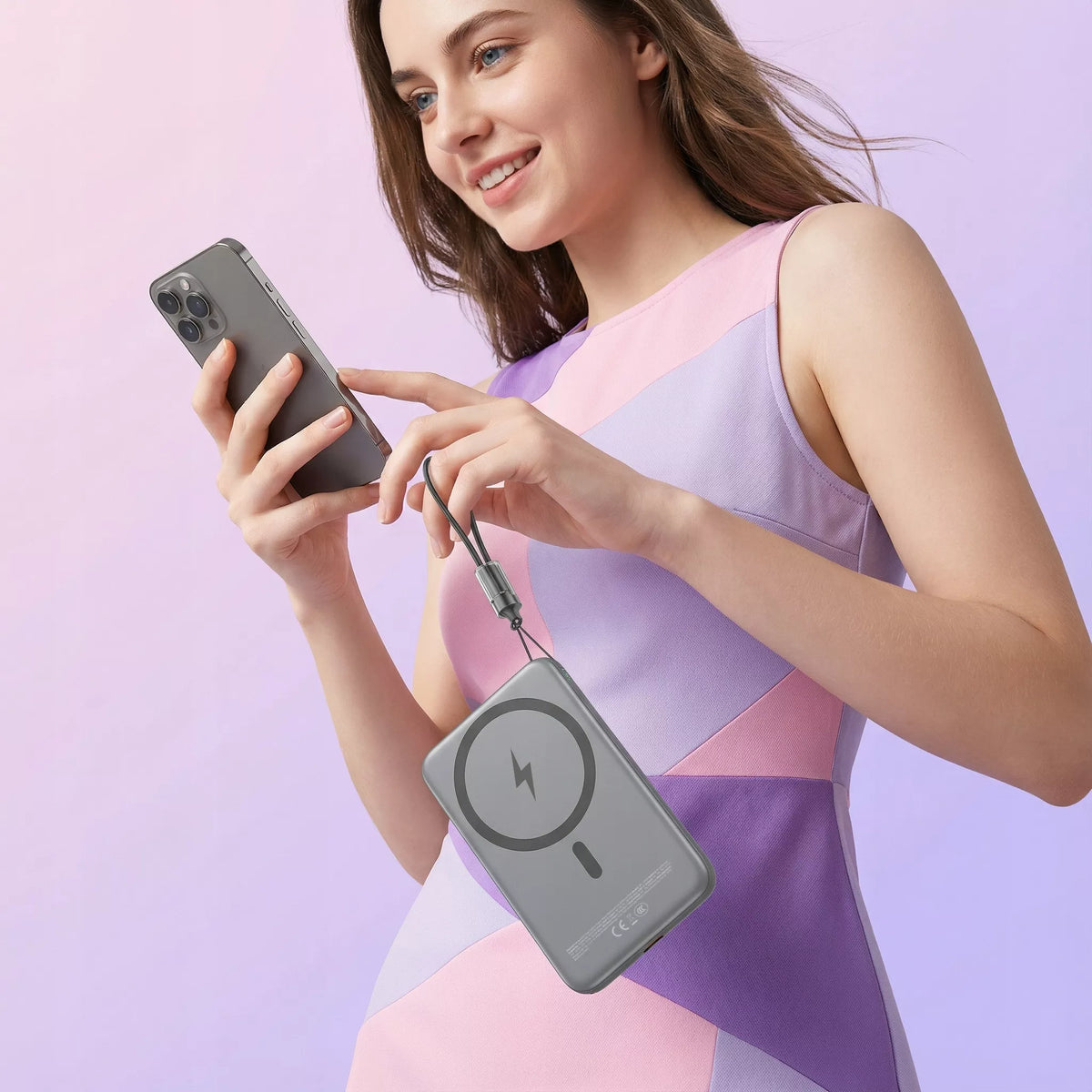 Boste išorinė baterija (power bank) su MagSafe belaidžiu krovimu ir 20W PD USB-C laidu
