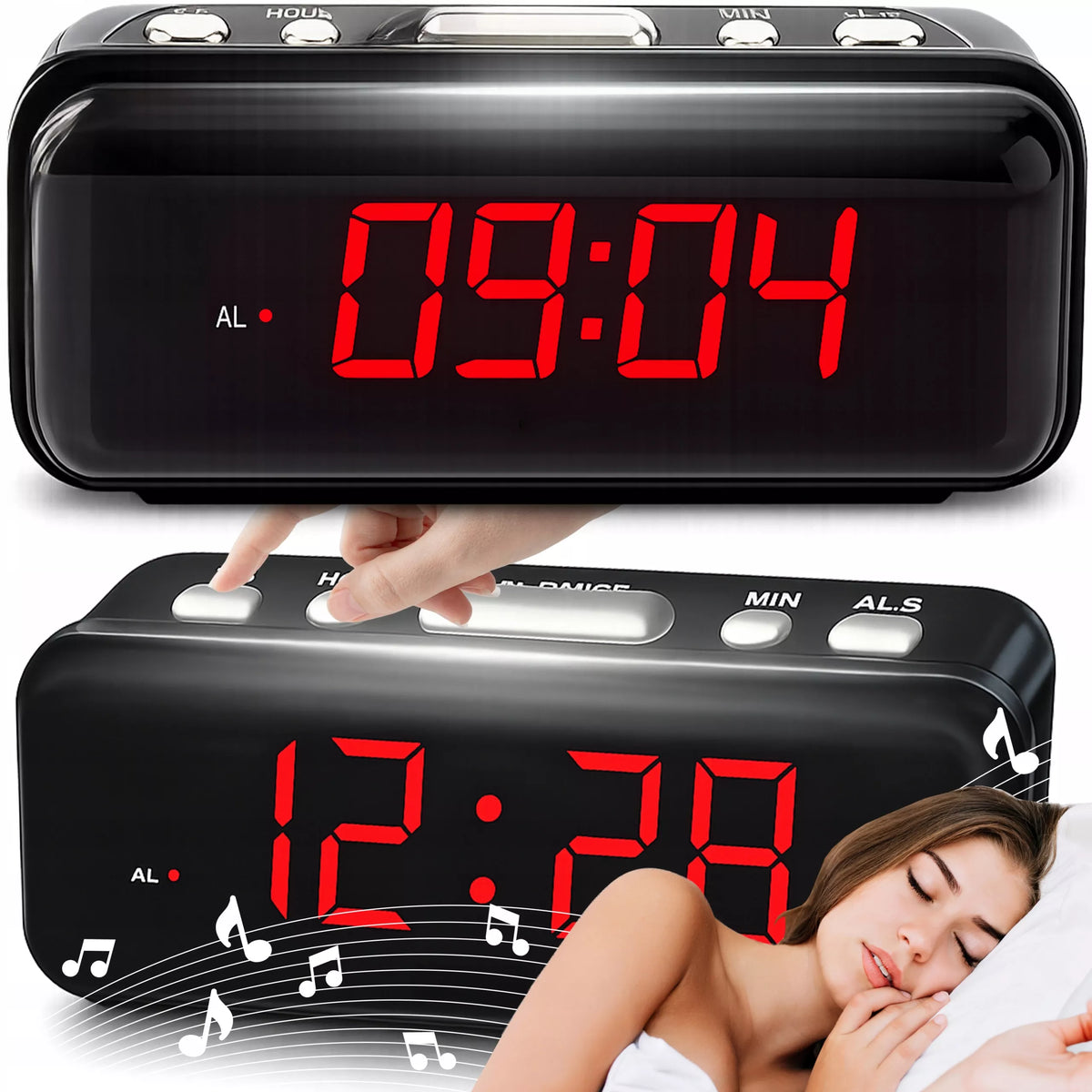 RETOO LED skaitmeninis laikrodis žadintuvas su 24h formatu, garsiu žadintuvu ir snaudimo funkcija