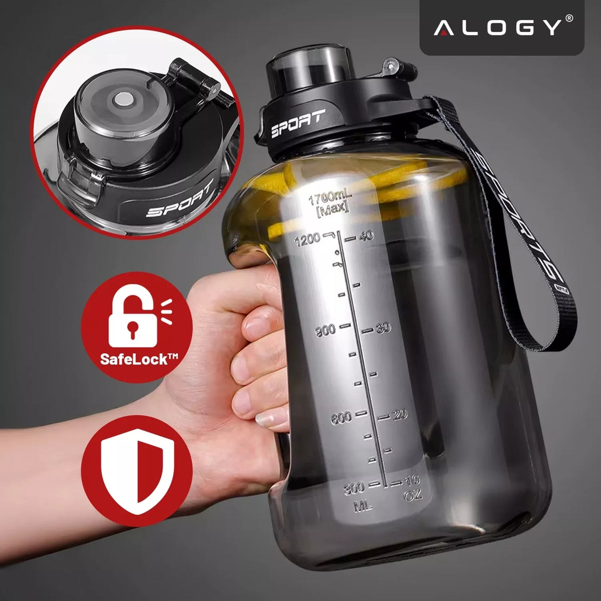 Motyvuojantis vandens buteliukas, sportinis bidonas su matuokliu, skirtas sporto salei ir fitnesui, 1.7L