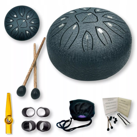 Pilkas grafito liežuvinis būgnas 6" – Steel Tongue Drum, plieninis, 11 tonų