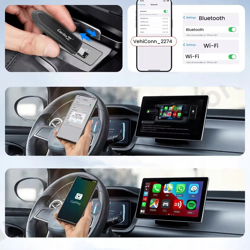 Belaidis adapteris CarlinKit Mini SE CarPlay Bluetooth USB automobiliui
