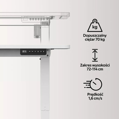 Elektrinis reguliuojamas stalas Control 120×60 cm – baltas, aukštis 72–114 cm