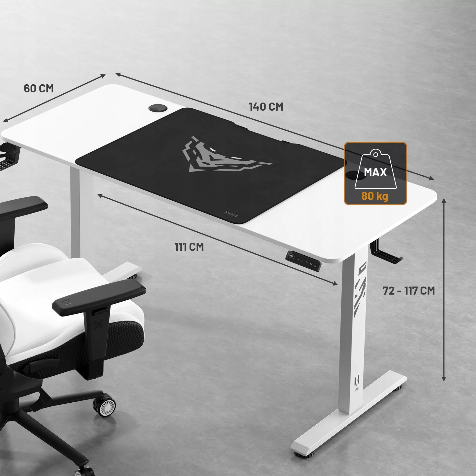 Stalas su aukščio reguliavimu 140cm darbui ir žaidimams DIABLO X-TENSIO Baltas