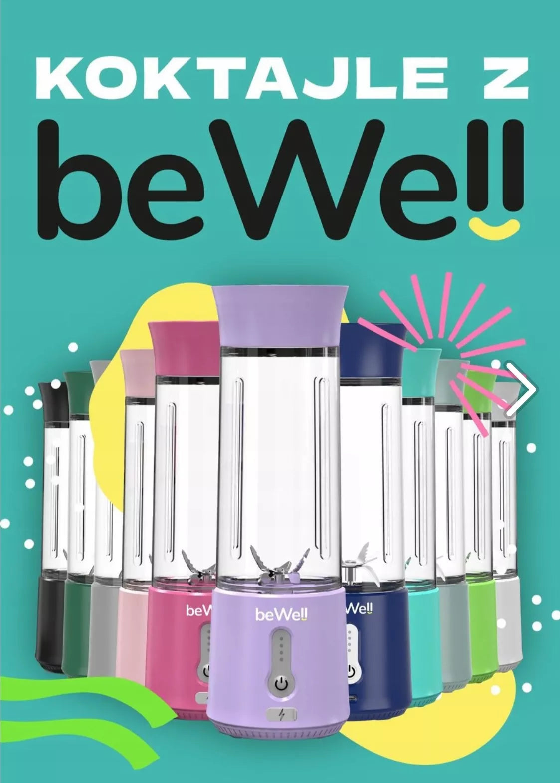 Nešiojamas belaidis "beWell" "USB" maišytuvas su 500 ml talpa - galingas