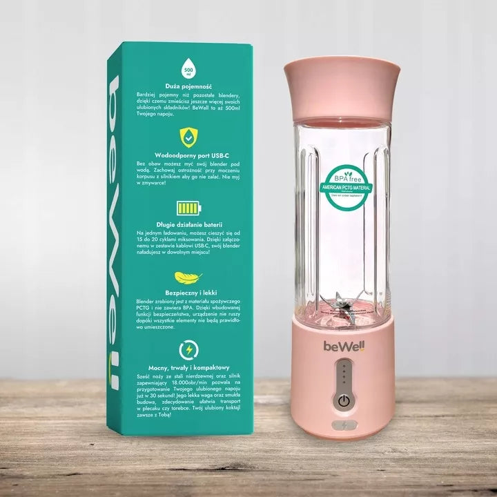 Nešiojamas belaidis "beWell" "USB" maišytuvas su 500 ml talpa - galingas