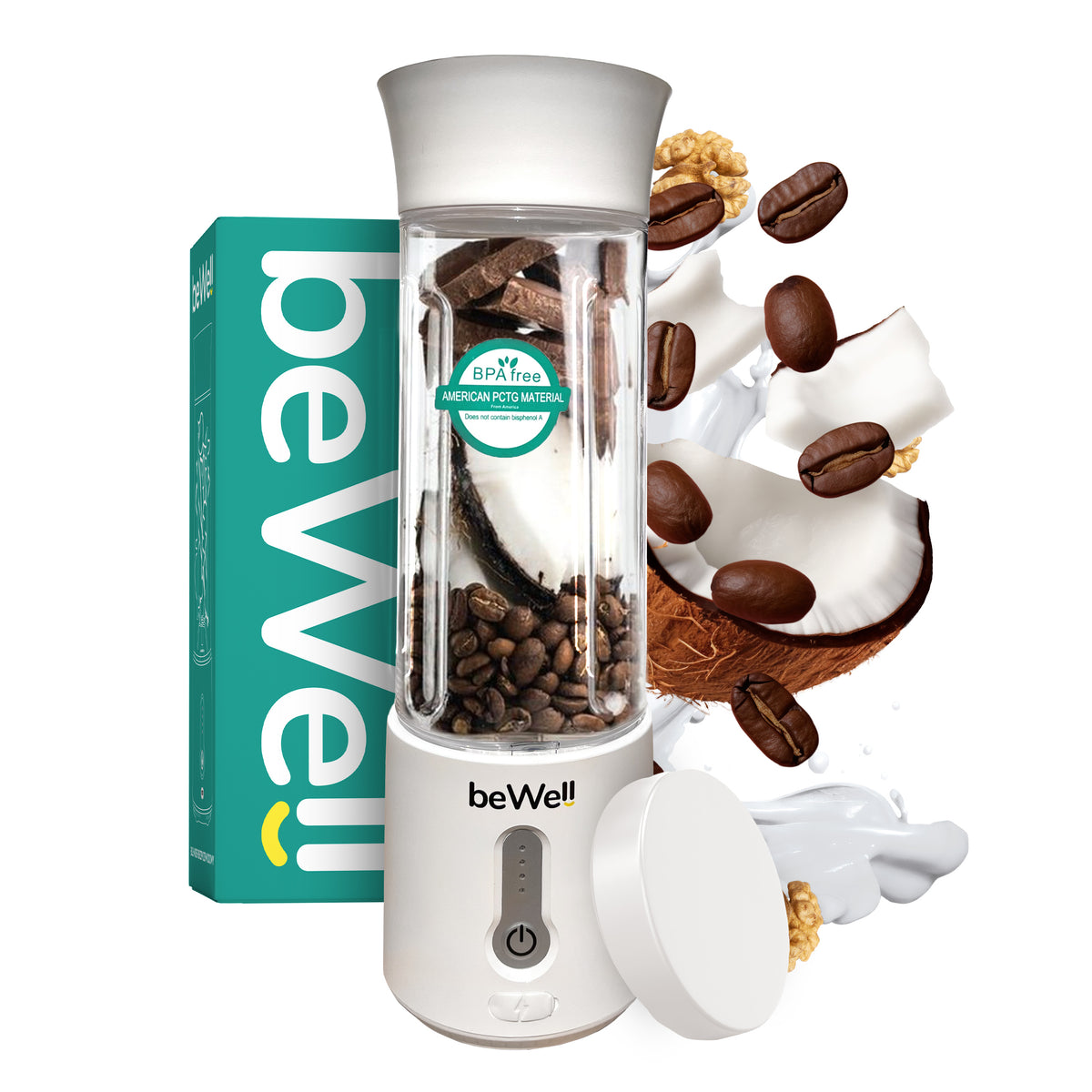 Pārnēsājams bezvadu blenderis beWell USB 500ml – jaudīgs kokteiļu blenderis