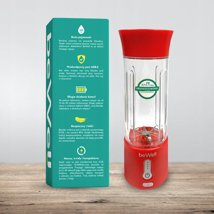 Bezvadu kokteiļu blenderis beWell 500 ml – jaudīgs, pārnēsājams, uzlādējams ar USB
