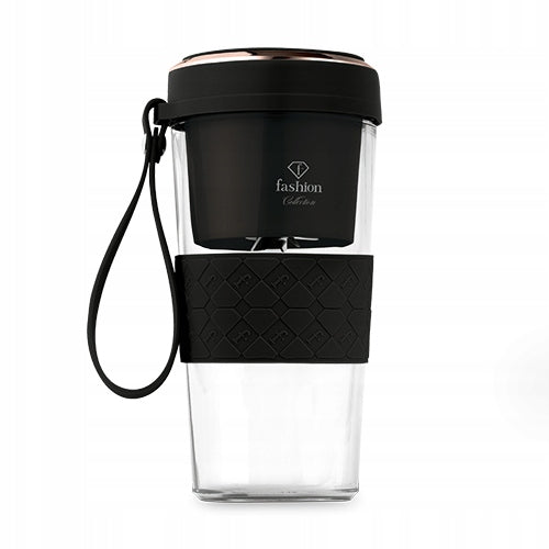 Pārnēsājams bezvadu USB blenderis kokteiļiem FTV-0176, 400 ml, melns ar rozā zelta akcentu
