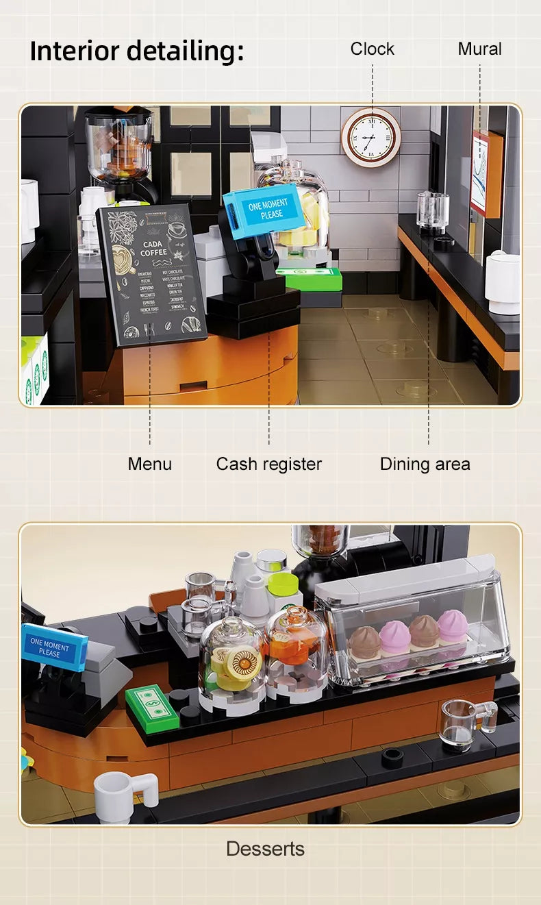 CaDA „Cadabucks Coffee House“ kavinė – konstruktorius su LED apšvietimu, 768 detalės