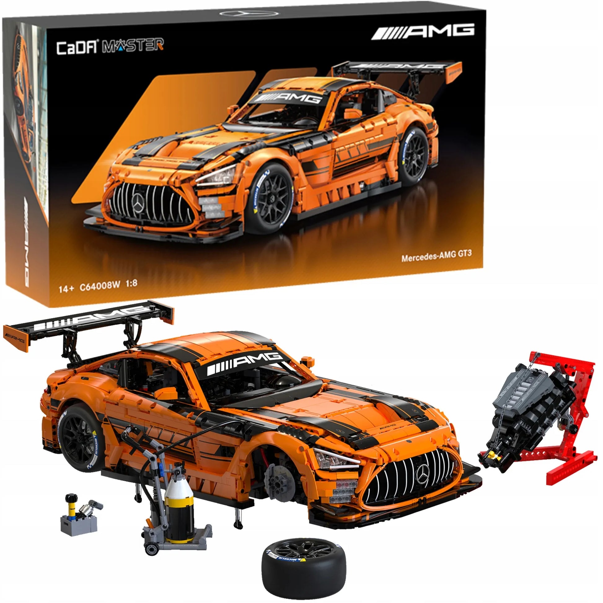 CaDA konstravimo kaladėlių rinkinys Mercedes AMG GT3 1:8, 5466 detalių + apšvietimas