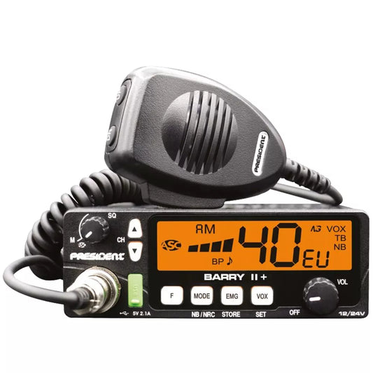 CB RADIJAS PRESIDENT BARRY II+ ASC NB 12V/24V + nemokamas žiebtuvėlio kištukas