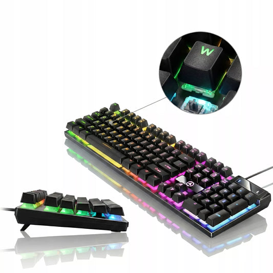 JUODA KLAVIATŪRA SU RGB APŠVIETIMU ŽAIDĖJAMS GAMING LED JUODA