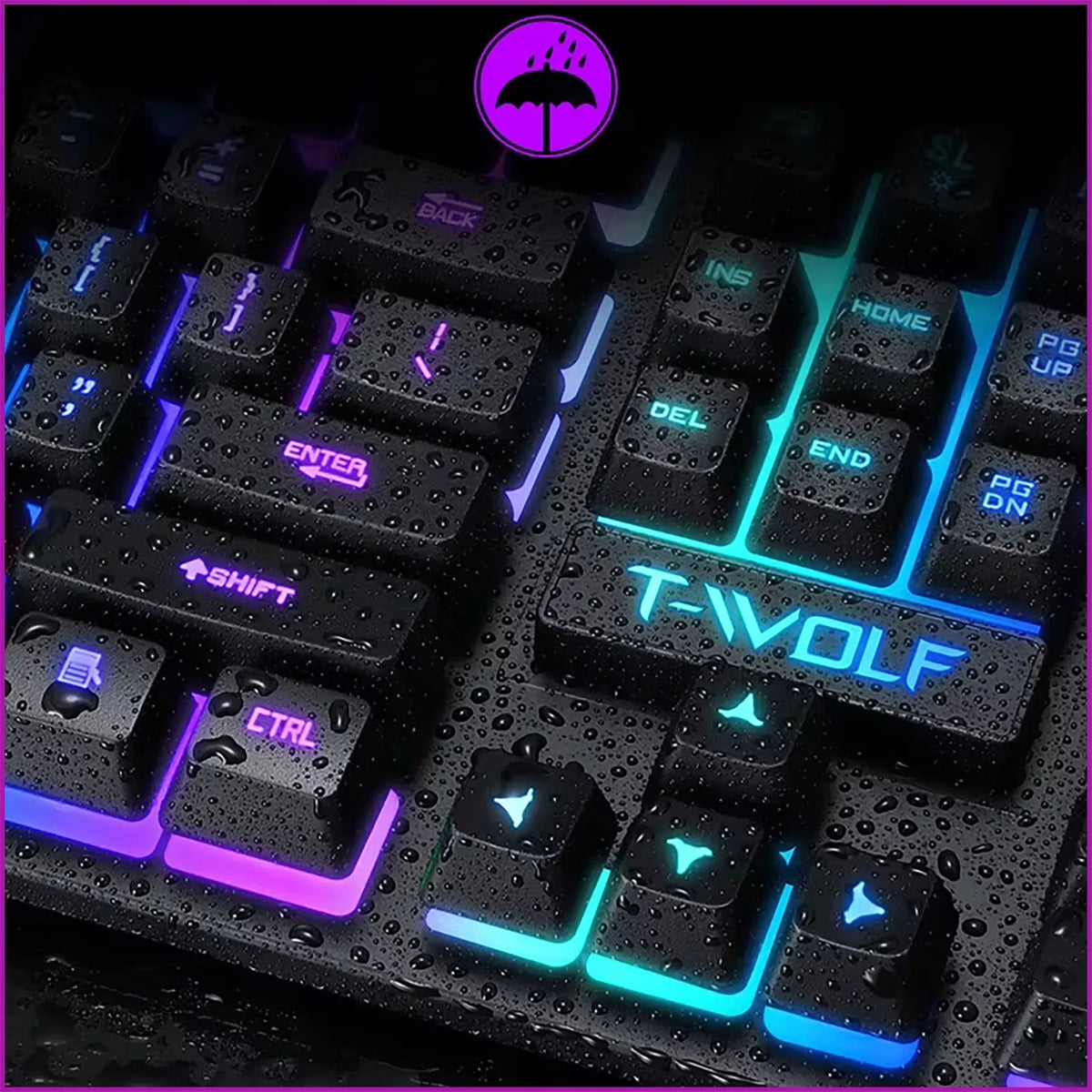 Juoda RGB žaidimų klaviatūra su LED apšvietimu žaidėjams + pelė dovanų