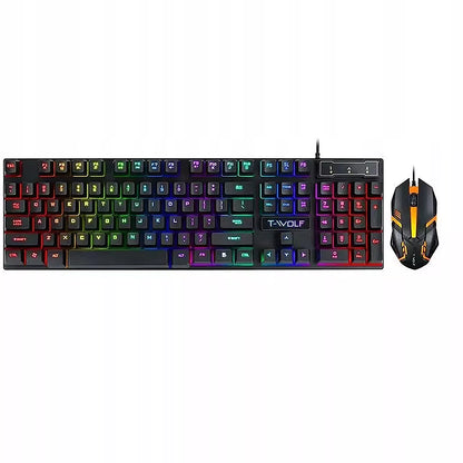 Juoda RGB žaidimų klaviatūra su LED apšvietimu žaidėjams + pelė dovanų