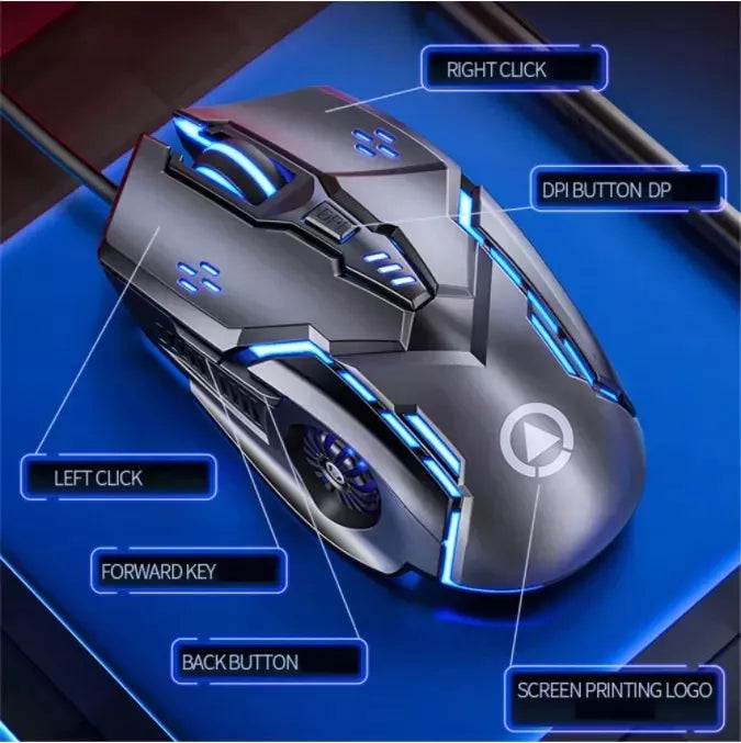 Juoda RGB LED žaidimų kompiuterinė pelė