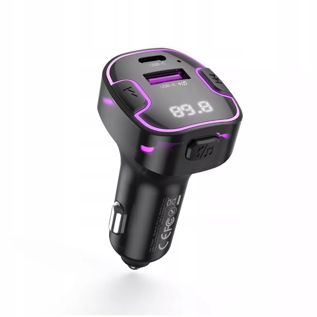Juodas „XO FM BCC12 Bluetooth“ siųstuvas, MP3 grotuvas ir 3,1 A automobilinis įkroviklis