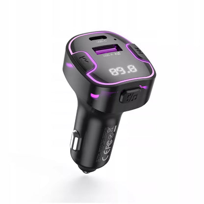 Juodas „XO FM BCC12 Bluetooth“ siųstuvas, MP3 grotuvas ir 3,1 A automobilinis įkroviklis