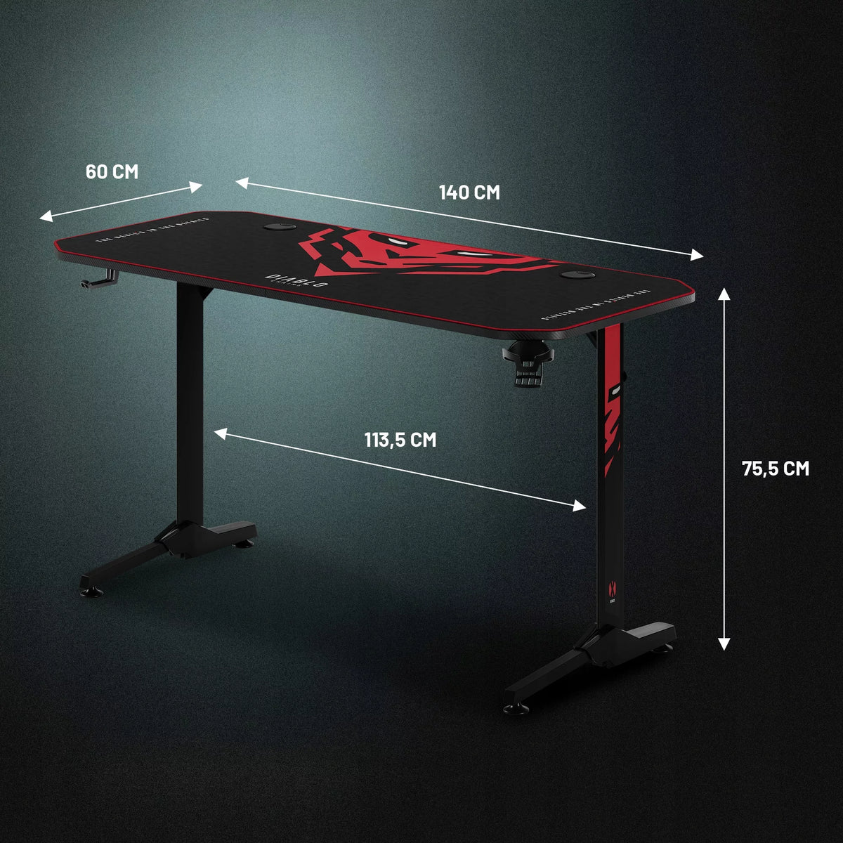 DIABLO Žaidimų stalas 140cm + Laikikliai ir kilimėlis, X-MATE 1400 Juodas