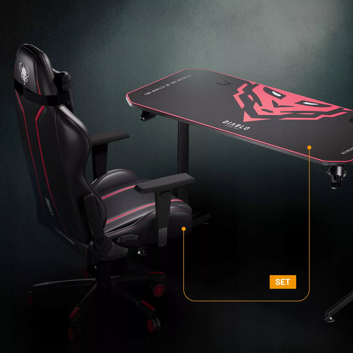DIABLO Žaidimų stalas 140cm + Laikikliai ir kilimėlis, X-MATE 1400 Juodas