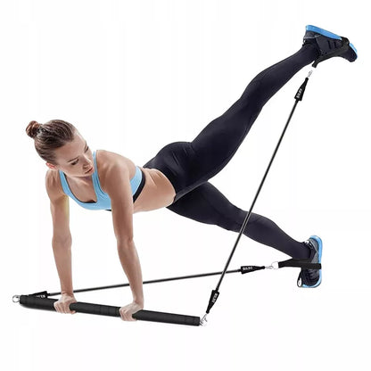 Fitness treniruočių lazda PILATES BAR + 4 pasipriešinimo gumos