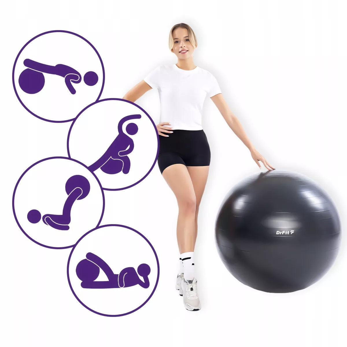 DRFIT FITNESS TRENIRUOČIŲ KAMUOLYS GIMNASTIKOS KAMUOLYS SU POMPA JOGA PILATES Ø85