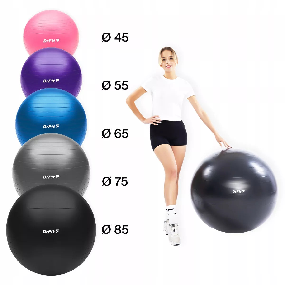 DRFIT FITNESS TRENIRUOČIŲ KAMUOLYS GIMNASTIKOS KAMUOLYS SU POMPA JOGA PILATES Ø85