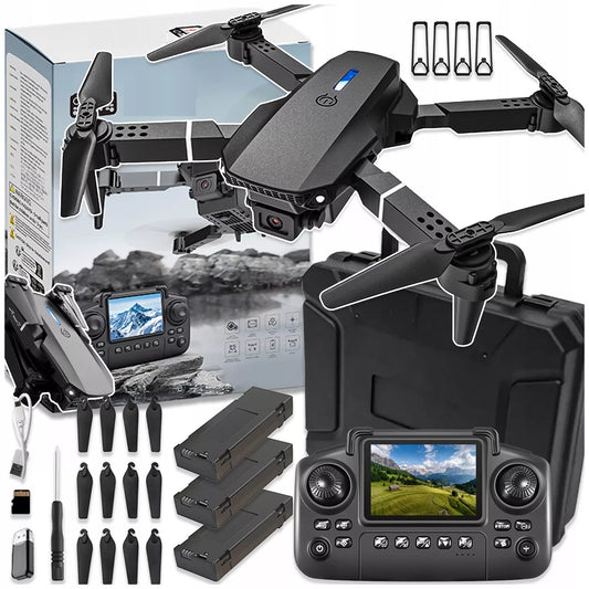 DRONO KONTROLERIS SU LCD 2 kameros ŽAISLAS 115G WIFI 3x AKUMUL. 300m OpticalFlow