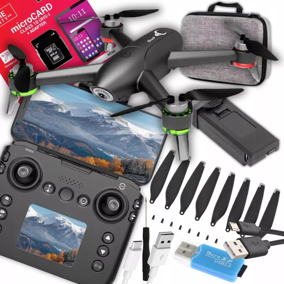Mini dronas su HD kamera – Pro Wi-Fi, LCD valdiklis, Fly More Combo, 20 min., HDR