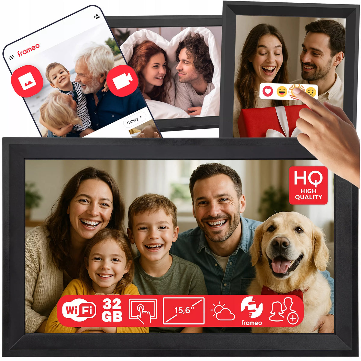 Didelis skaitmeninis fotokadras 15,6 colių „FRAMEO“ – jutiklinis, WiFi, 32 GB
