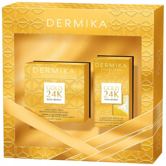 Dermika Luxury Gold dovanų rinkinys moterims veido kremas serumas 65+