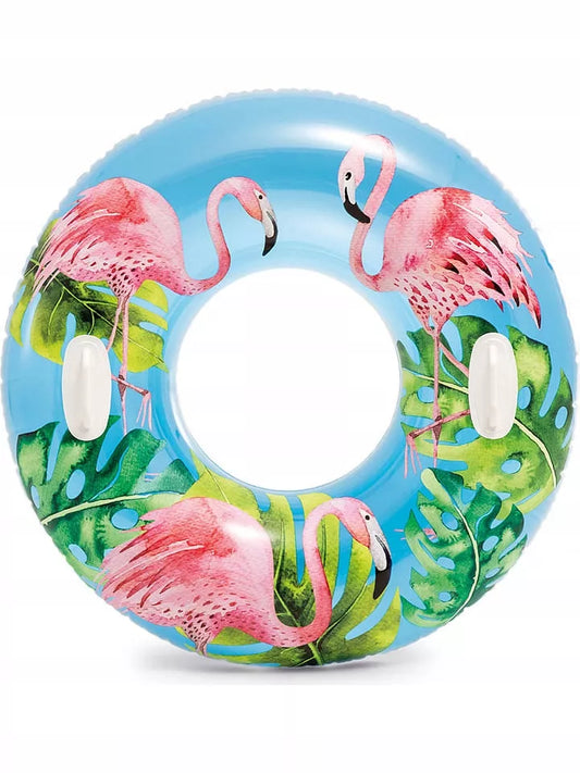 Pripučiama gelbėjimo plūdurė INTEX su rankenomis baseinui ir ežerui, ROŽINIS FLAMINAS 97CM
