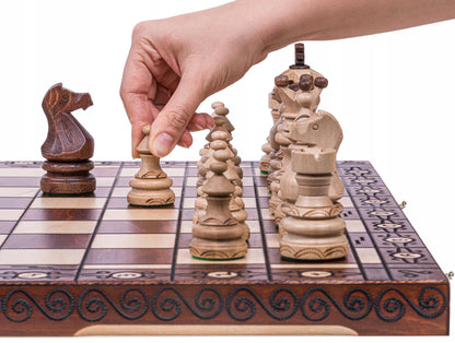 Didelės išskirtinės medinės šachmatų figūros IMPERATOR – 52 x 52 cm + dėklas dovanai