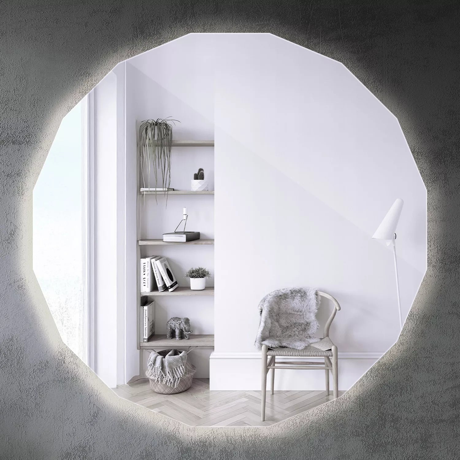 Didelis LED veidrodis, apvalus, sieninis, energiją taupantis 50x50