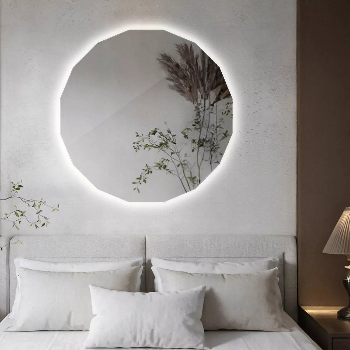 Didelis LED veidrodis, apvalus, sieninis, energiją taupantis 50x50