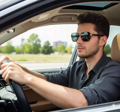 Vyriški poliarizuoti saulės akiniai Aviator stiliaus, juodi + auksiniai