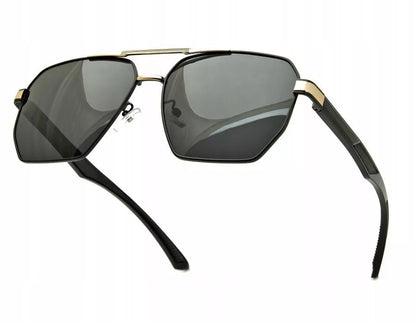 Vyriški poliarizuoti saulės akiniai Aviator stiliaus, juodi + auksiniai