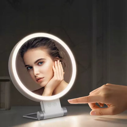 Didysis dvipusis 1X+10X LED apšviestas kosmetinis veidrodis makiažui AKU