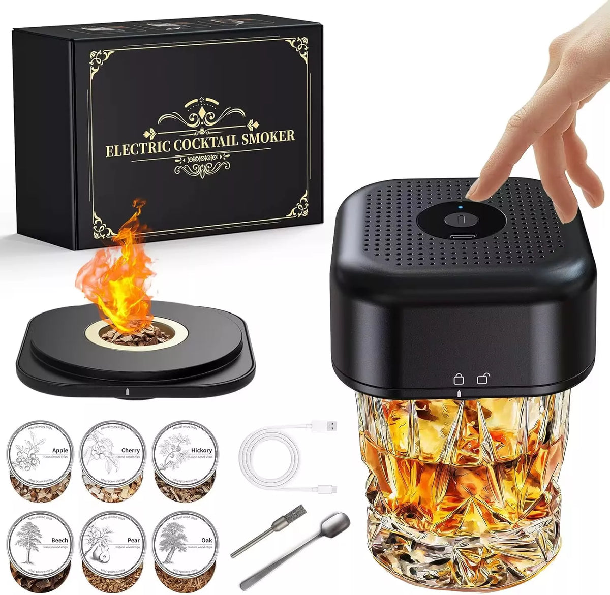 ELEKTRINĖ WHISKY SMOKER RŪKYMO RINKINYS SU GĖRIMŲ ĮRANKIAIS 6 SKONIAI