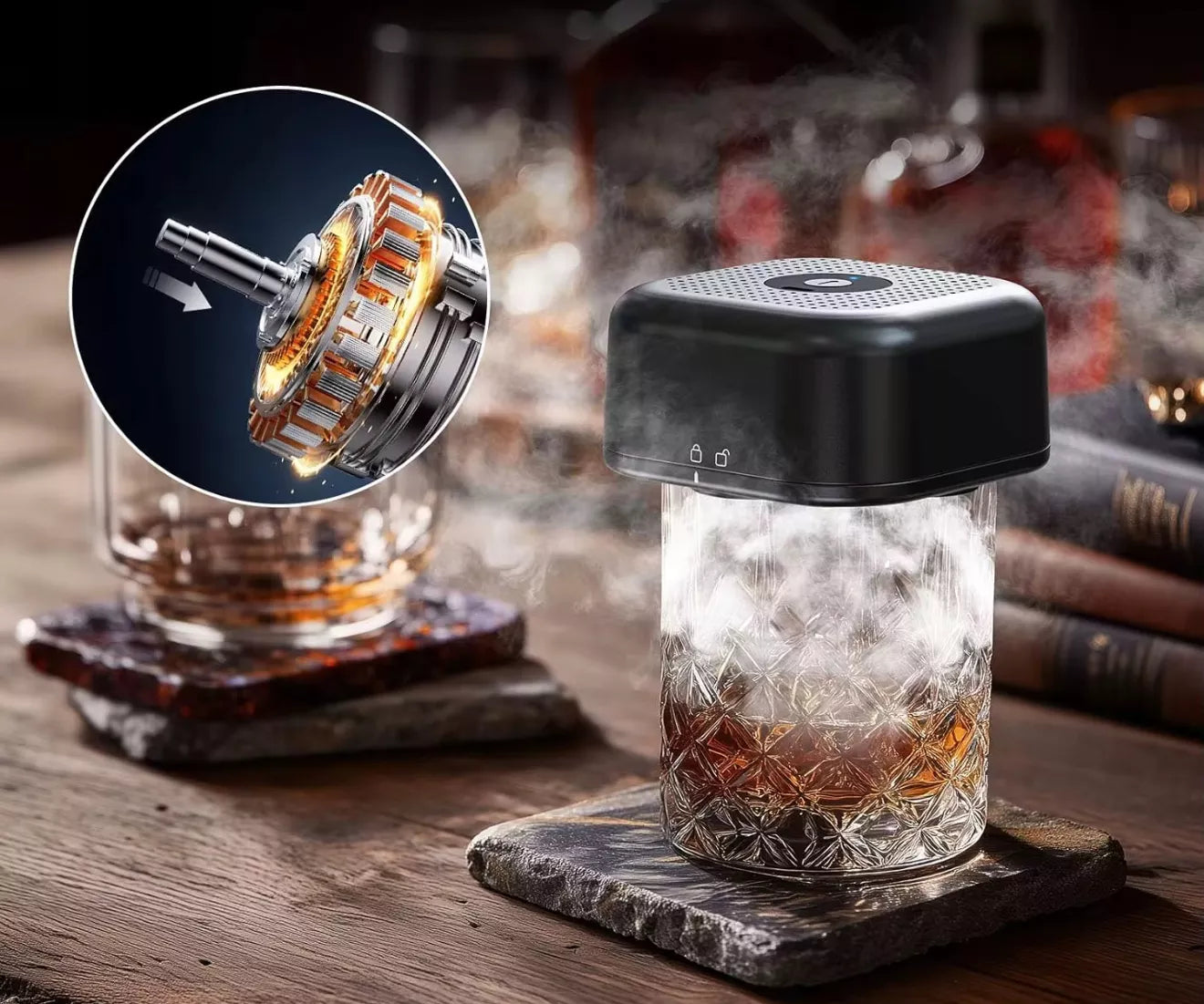 ELEKTRINĖ WHISKY SMOKER RŪKYMO RINKINYS SU GĖRIMŲ ĮRANKIAIS 6 SKONIAI