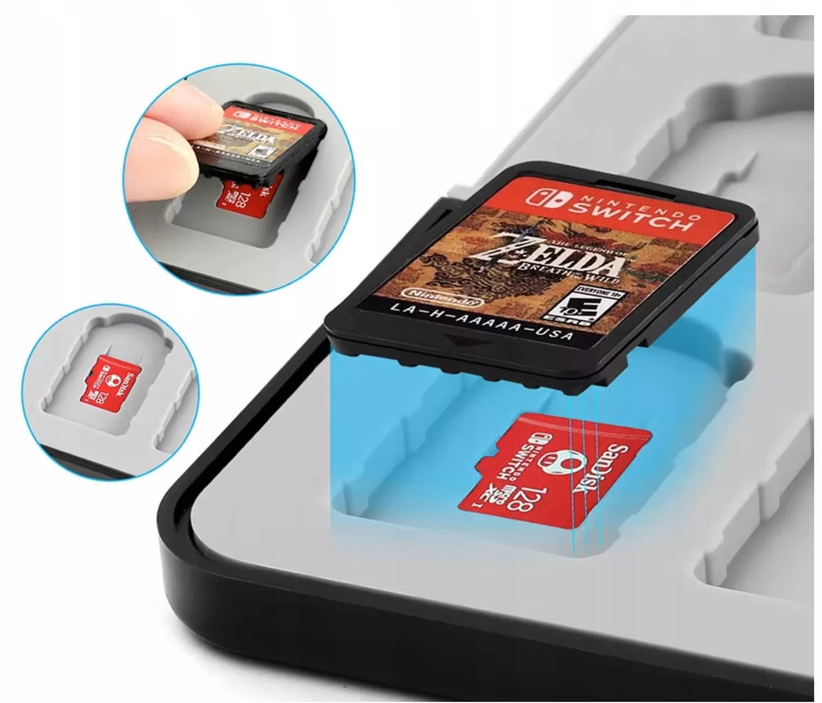 Dėklas kortelėms, 32 lizdai žaidimų kasetėms ir SD kortelėms Nintendo Switch