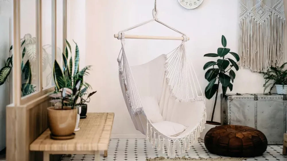 Sūpynė hamakas „Braziliška“ – kabama kėdė balkonui, sodui, Boho dizainas