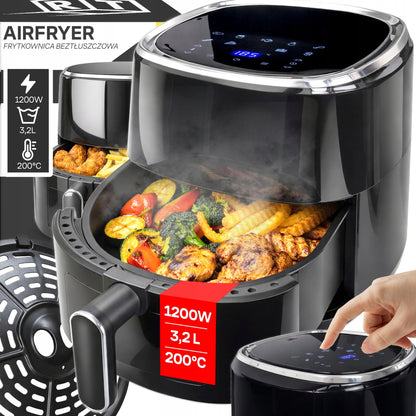 Bezeļļa gaisa fritieris-cepeškrāsns 3,2L, 1200W, 10 programmas