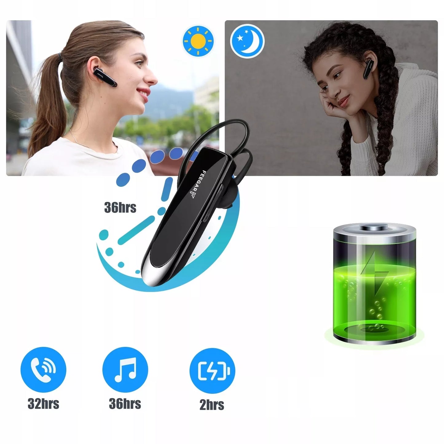 Bluetooth ausinė BT 5.0 HD – 24h laisvų rankų įranga