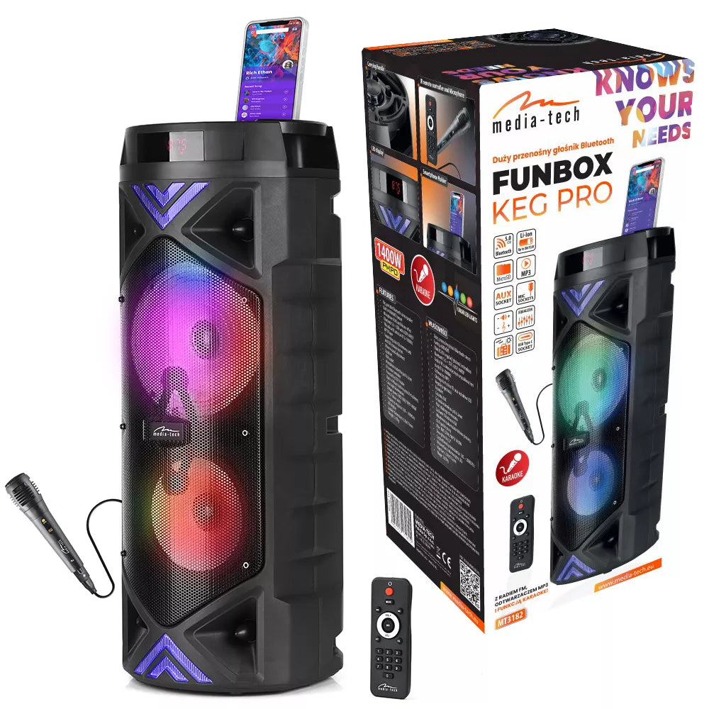 Nešiojamas belaidis „Bluetooth“ garsiakalbis su radiju ir karaokė MEDIATECH KEG 1400W