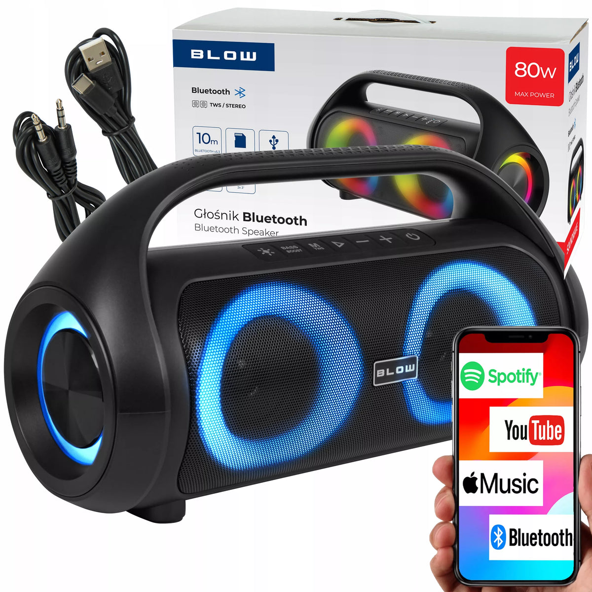Nešiojamas belaidis vandeniui atsparus IPX5 Bluetooth garsiakalbis su FM radiju, USB ir RGB